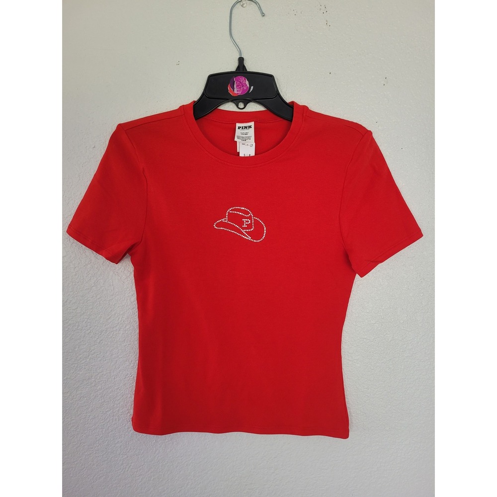 Victoria's Secret PINK Red Rhinestone Cowboy Hat Graphic Baby Tee Small New #12